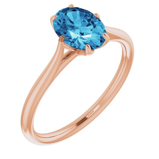 Dahlia Solitaire - Oval Blue Moissanite 6-Prong Engagement Ring 14k Rose Gold Ring by Nodeform