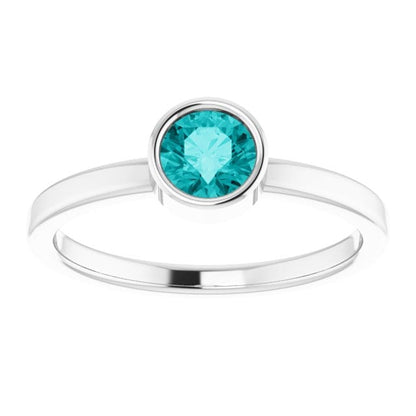 Round Teal Moissanite Low-Profile Bezel Skinny Stacking Solitaire Ring Ring by Nodeform