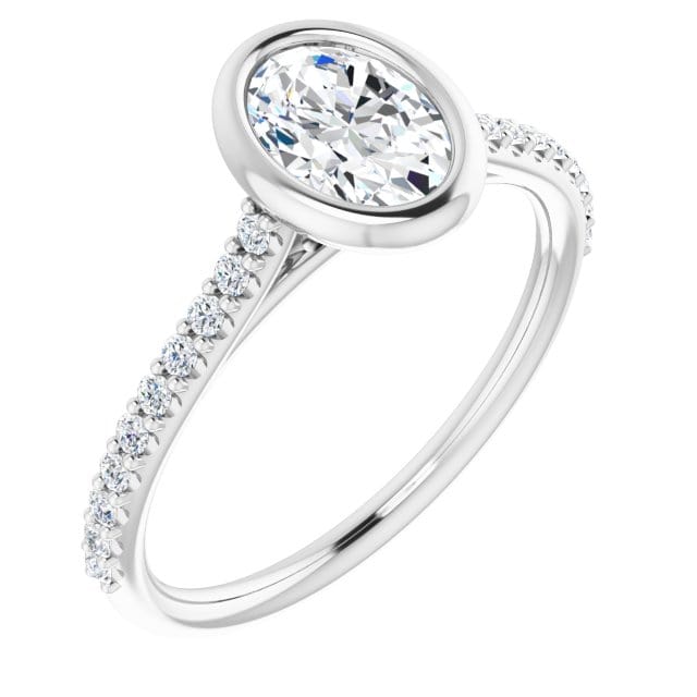 Oval Moissanite Sonia Bezel Set Diamond Accented Cathedral Engagement Ring Ring by Nodeform