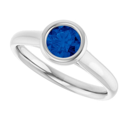 Round Blue Sapphire Olivia Bezel Set Solitaire Cathedral Engagement Ring Ring by Nodeform