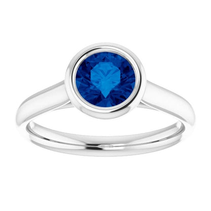 Round Blue Sapphire Olivia Bezel Set Solitaire Cathedral Engagement Ring 14k White Gold / 6 mm/ 1.15ct Lab Blue Sapphire Ring by Nodeform