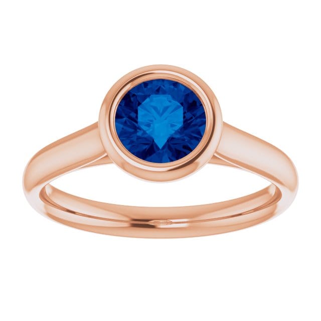 Round Blue Sapphire Olivia Bezel Set Solitaire Cathedral Engagement Ring 14k Rose Gold / 6 mm/ 1.15ct Lab Blue Sapphire Ring by Nodeform