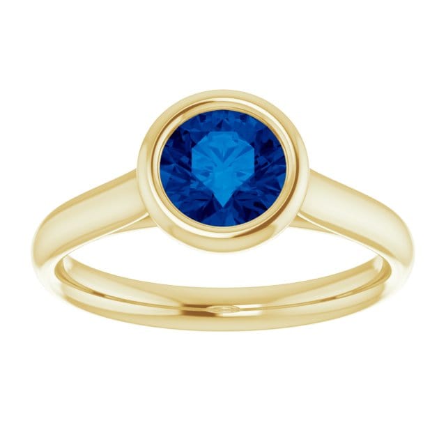 Round Blue Sapphire Olivia Bezel Set Solitaire Cathedral Engagement Ring 14K Yellow Gold / 6 mm/ 1.15ct Lab Blue Sapphire Ring by Nodeform