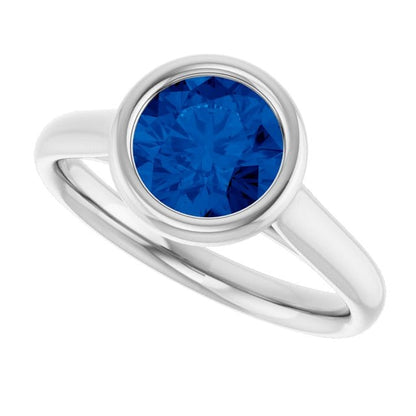 Round Blue Sapphire Olivia Bezel Set Solitaire Cathedral Engagement Ring 14k White Gold / 7 mm/ 1.83ct Lab Blue Sapphire Ring by Nodeform