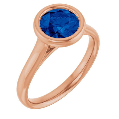 Round Blue Sapphire Olivia Bezel Set Solitaire Cathedral Engagement Ring 14k Rose Gold / 7 mm/ 1.83ct Lab Blue Sapphire Ring by Nodeform