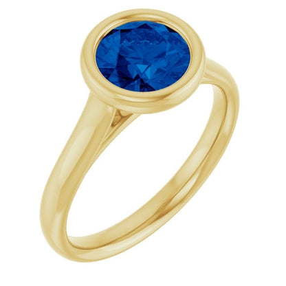 Round Blue Sapphire Olivia Bezel Set Solitaire Cathedral Engagement Ring 14K Yellow Gold / 7 mm/ 1.83ct Lab Blue Sapphire Ring by Nodeform