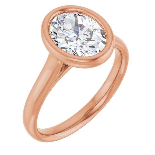 Oval Moissanite Olivia Ring Bezel Solitaire Engagement Ring 9x7mm Colorless Moissanite / 14k Rose Gold Ring by Nodeform