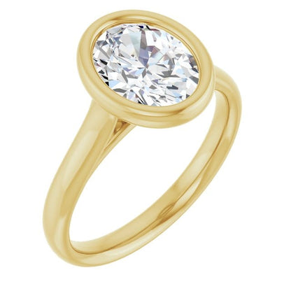 Oval Moissanite Olivia Ring Bezel Solitaire Engagement Ring 9x7mm Colorless Moissanite / 14k Yellow Gold Ring by Nodeform