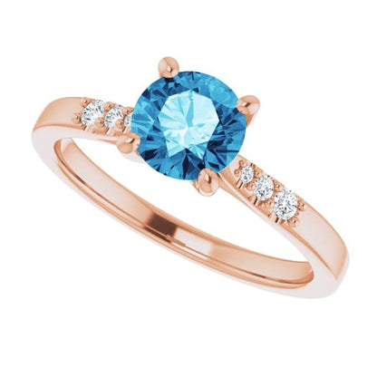 Blue Moissanite Prong Set Natalie Engagement Ring with Accented Cathedral Shank 14k Rose Gold / 6mm Blue Moissanite Ring by Nodeform