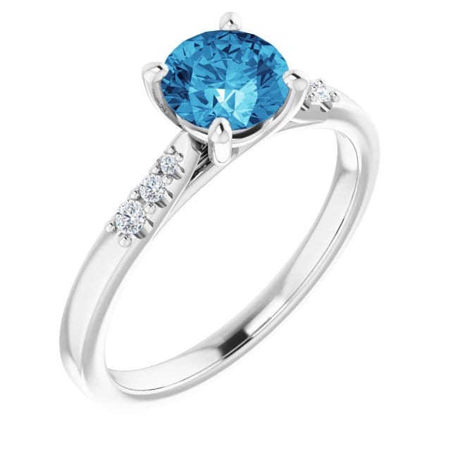 Blue Moissanite Prong Set Natalie Engagement Ring with Accented Cathedral Shank Ring by Nodeform