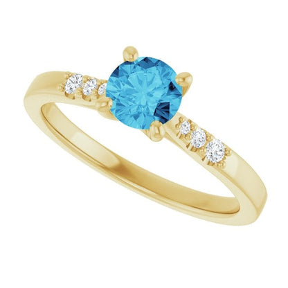 Blue Moissanite Prong Set Natalie Engagement Ring with Accented Cathedral Shank Ring by Nodeform