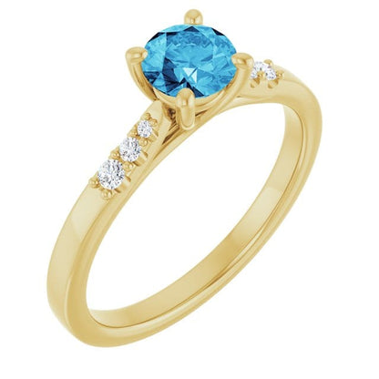 Blue Moissanite Prong Set Natalie Engagement Ring with Accented Cathedral Shank 14k Yellow Gold / 5mm Blue Moissanite Ring by Nodeform