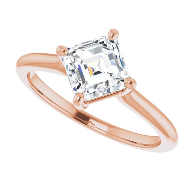 Asscher Cut Moissanite Compass Prong Set Cora Solitaire Engagement Ring 14k Rose Gold / 6mm Asscher Moissanite Ring by Nodeform