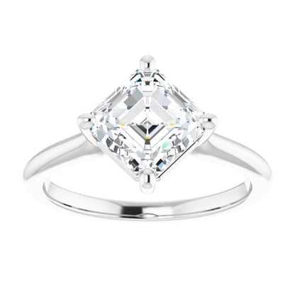 Asscher Cut Moissanite Compass Prong Set Cora Solitaire Engagement Ring 14k White Gold / 7mm Asscher Moissanite Ring by Nodeform