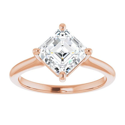 Asscher Cut Moissanite Compass Prong Set Cora Solitaire Engagement Ring 14k Rose Gold / 7mm Asscher Moissanite Ring by Nodeform