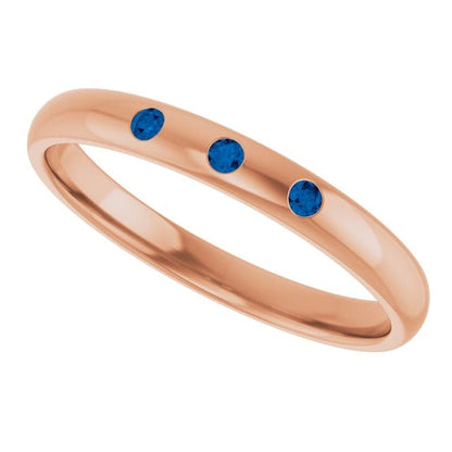 Dana Ring - Narrow 2.5mm or 4mm wide 3 Blue Sapphire Flush Set Domed Wedding Band Ring by Nodeform