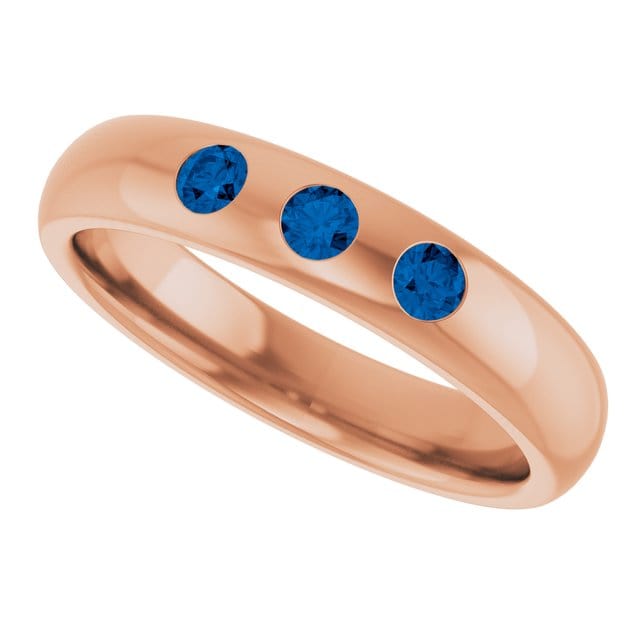 Dana Ring - Narrow 2.5mm or 4mm wide 3 Blue Sapphire Flush Set Domed Wedding Band Ring by Nodeform