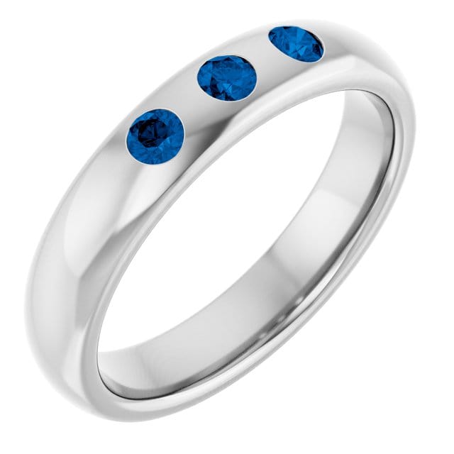 Dana Ring - Narrow 2.5mm or 4mm wide 3 Blue Sapphire Flush Set Domed Wedding Band 14k White Gold / 4mm Ring by Nodeform