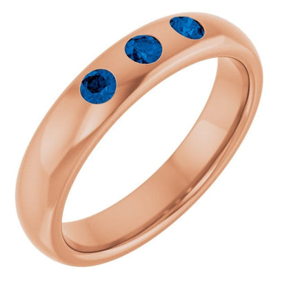 Dana Ring - Narrow 2.5mm or 4mm wide 3 Blue Sapphire Flush Set Domed Wedding Band 14k Rose Gold / 4mm Ring by Nodeform