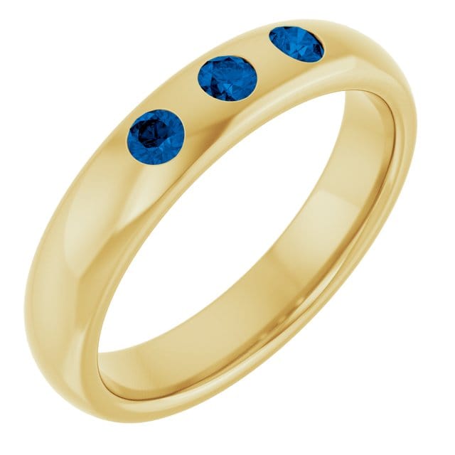 Dana Ring - Narrow 2.5mm or 4mm wide 3 Blue Sapphire Flush Set Domed Wedding Band 14k Yellow Gold / 4mm Ring by Nodeform