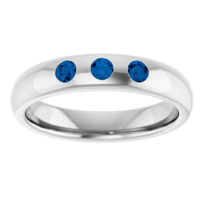 Dana Ring - Narrow 2.5mm or 4mm wide 3 Blue Sapphire Flush Set Domed Wedding Band Ring by Nodeform