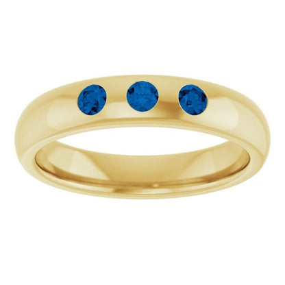 Dana Ring - Narrow 2.5mm or 4mm wide 3 Blue Sapphire Flush Set Domed Wedding Band Ring by Nodeform