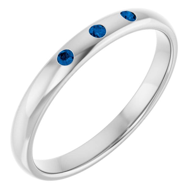 Dana Ring - Narrow 2.5mm or 4mm wide 3 Blue Sapphire Flush Set Domed Wedding Band 14k White Gold / 2.5mm Ring by Nodeform