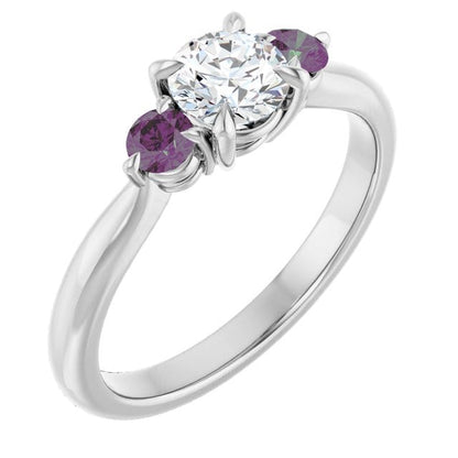 Tracy - Three Stone Diamond Prong Set Engagement Ring with Alexandrite Side Stones Ring by Nodeform