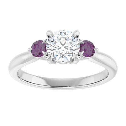 Tracy - Three Stone Diamond Prong Set Engagement Ring with Alexandrite Side Stones Ring by Nodeform