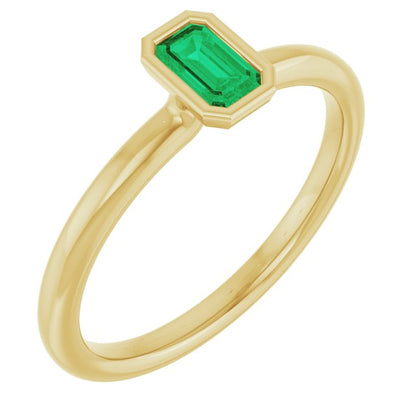 Step Cut Emerald Stacking Bezel Set Solitaire Promise Ring