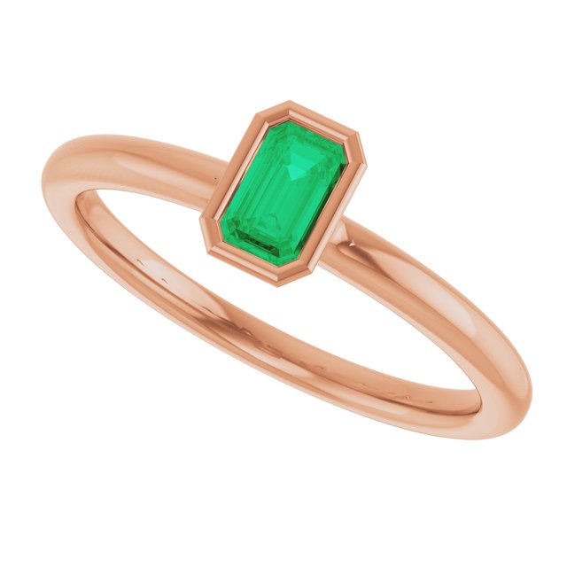 Step Cut Emerald Stacking Bezel Set Solitaire Promise Ring