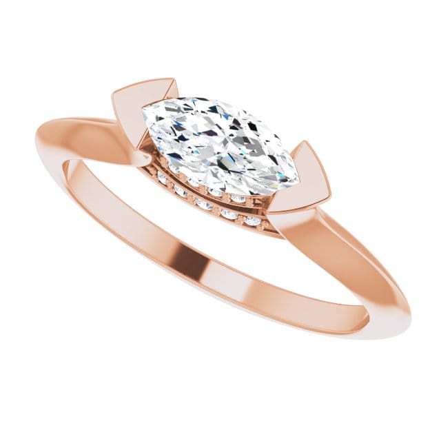 Maya Ring - Sideways Set Marquise Diamond Accented Engagement Ring Ring by Nodeform