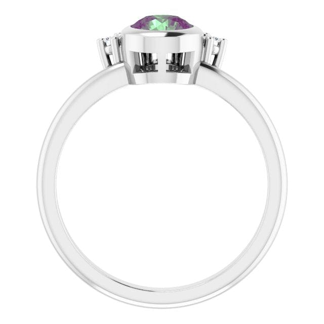 Juno - Bezel Set Round Alexandrite Engagement Ring with Diamond Half Halo Ring by Nodeform