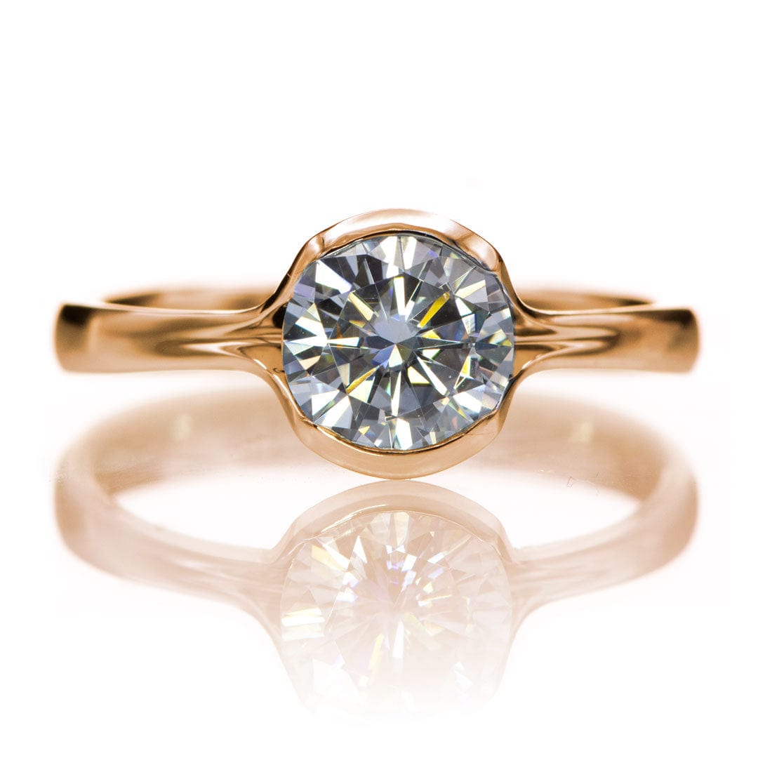 Diamond Fold Semi-Bezel Set Solitaire Engagement Ring 1ct / 6.5mm Lab Grown F/VS Diamond / 14k Rose Gold Ring by Nodeform