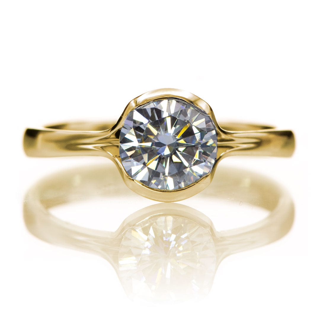 Diamond Fold Semi-Bezel Set Solitaire Engagement Ring 1ct / 6.5mm Lab Grown F/VS Diamond / 14K Yellow Gold Ring by Nodeform