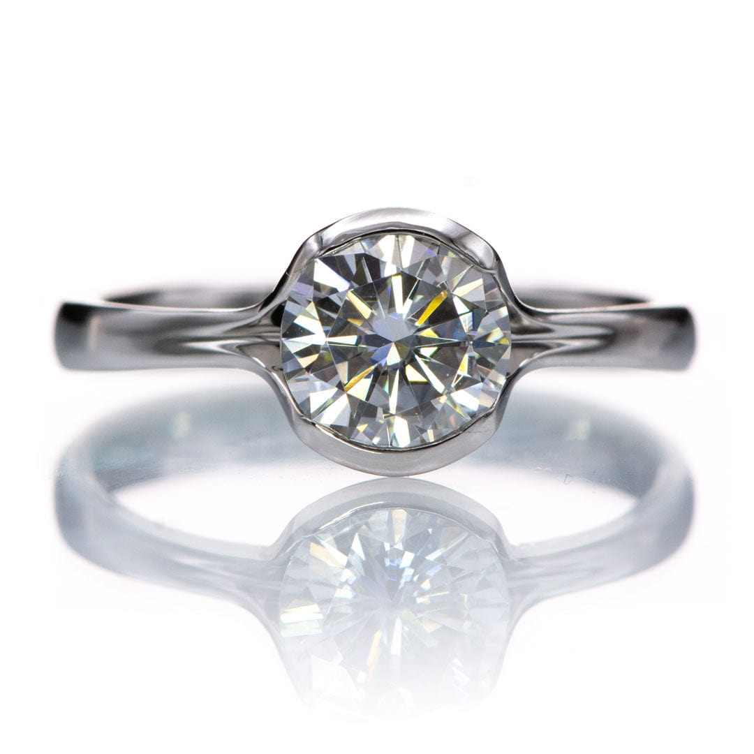 Diamond Fold Semi-Bezel Set Solitaire Engagement Ring 1ct / 6.5mm Lab Grown F/VS Diamond / 14k White Gold Ring by Nodeform