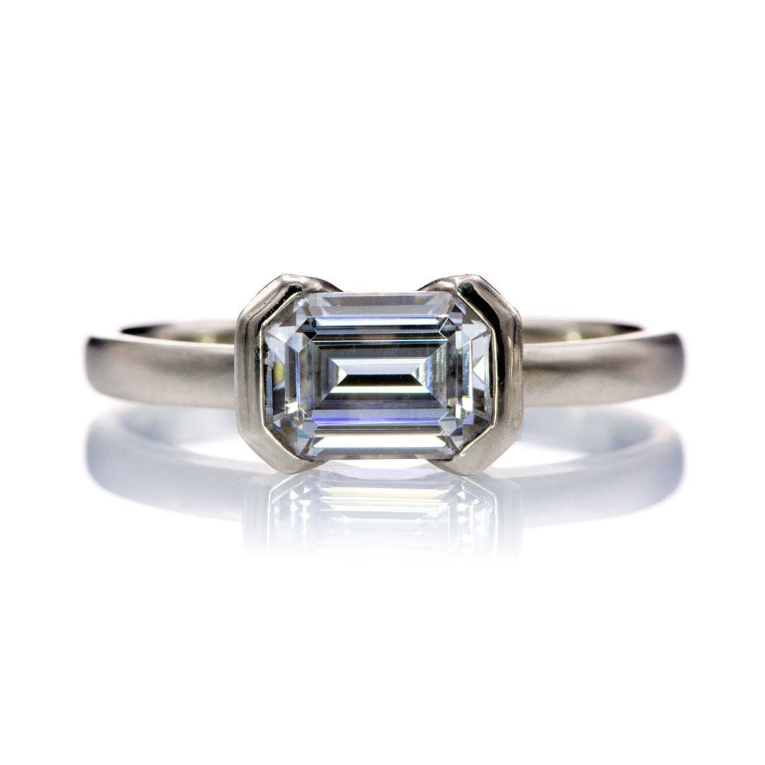 Sideways Emerald Cut Moissanite Ring Half Bezel HannahSolitaire Engagement Ring Ring by Nodeform