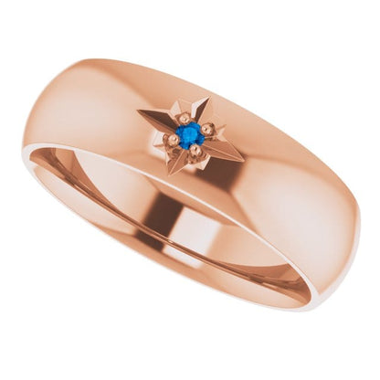 Domed 6mm Wide Wedding Band with Star Set Blue Sapphire 14k Rose Gold Ring by Nodeform