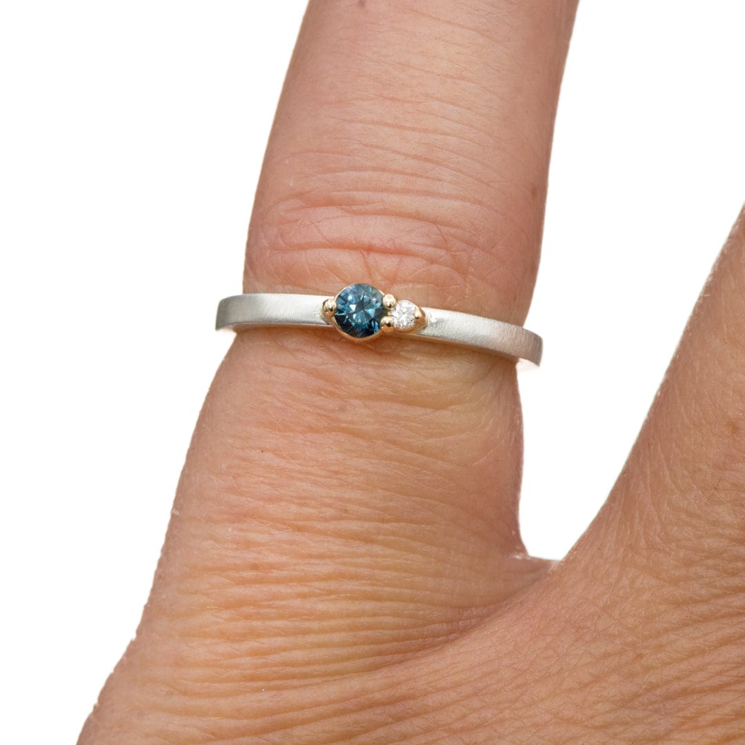 Diamond Accented Blue Sapphire 14k Gold & Sterling Silver Stacking Ring Ring Ready To Ship by Nodeform