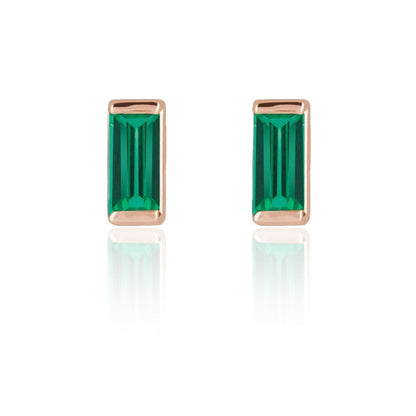 Channel-set Emerald Baguette Gold or Platinum Stud Earrings 14k Rose Gold Earrings by Nodeform