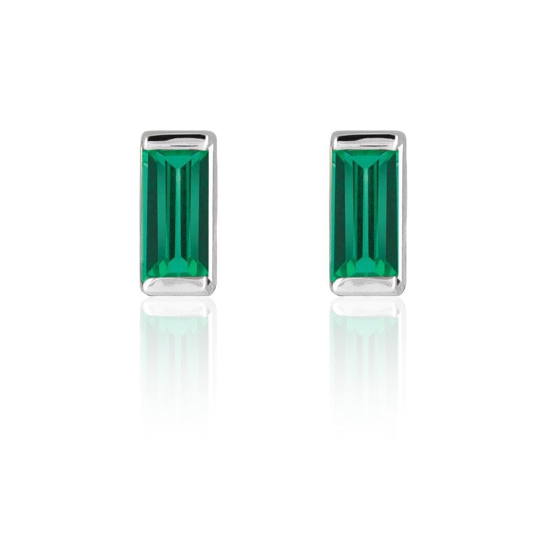 Channel-set Emerald Baguette Gold or Platinum Stud Earrings 14k White Gold Earrings by Nodeform