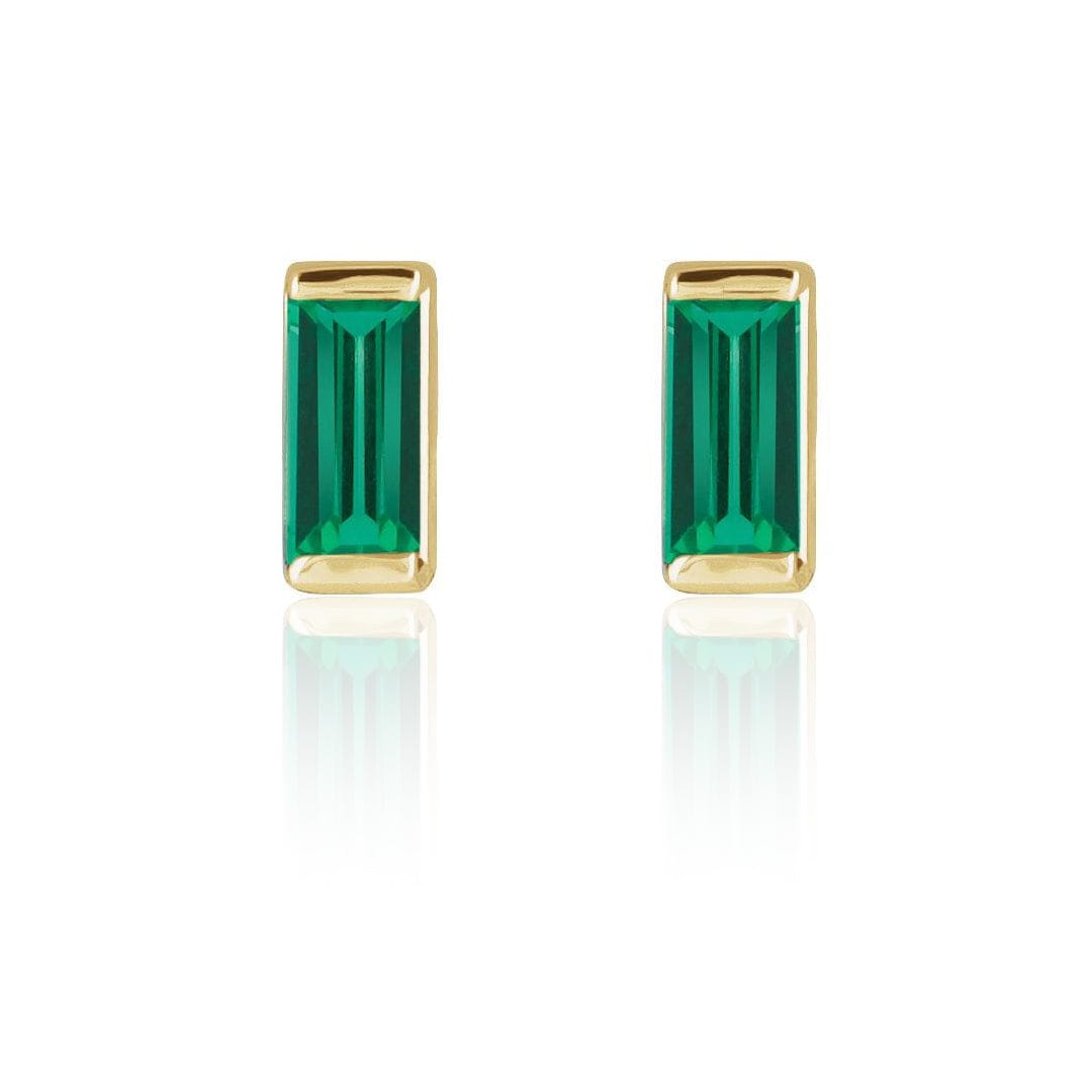 Channel-set Emerald Baguette Gold or Platinum Stud Earrings Earrings by Nodeform