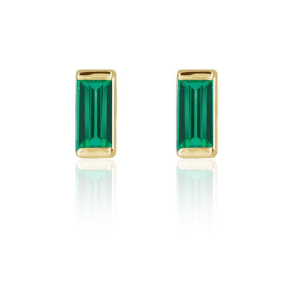 Channel-set Emerald Baguette Gold or Platinum Stud Earrings 14k Yellow Gold Earrings by Nodeform