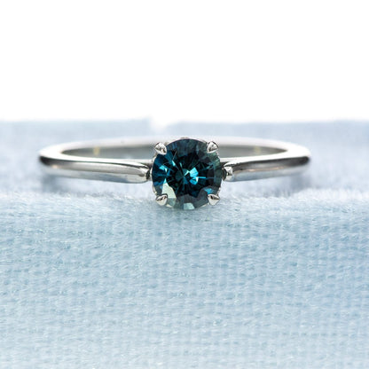 Prong Set Round Blue Sapphire Platinum Solitaire Cathedral Engagement Ring, Ring Ready To Ship by Nodeform