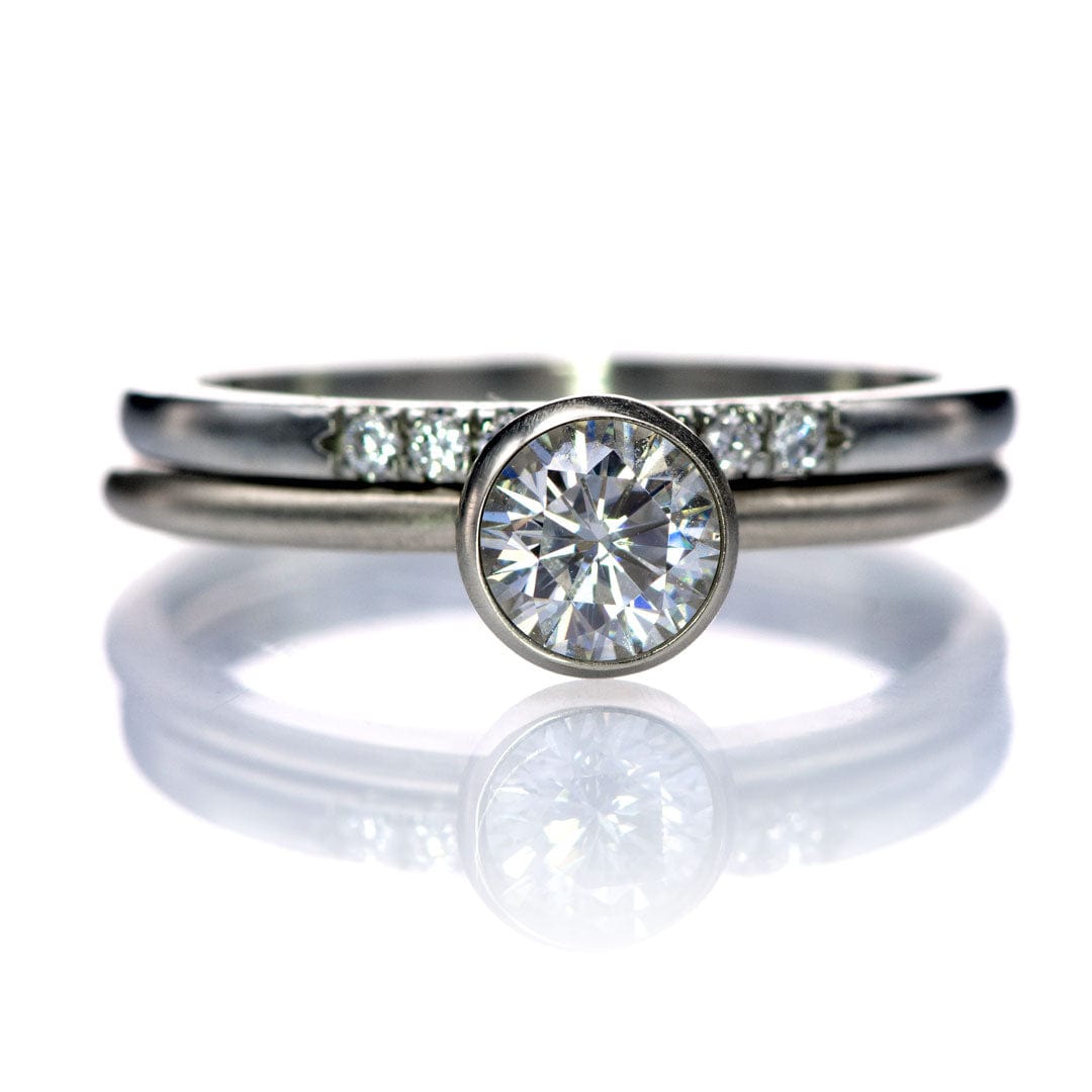 Round Moissanite or Lab Diamond Bezel Skinny Stacking Solitaire Ring Ring by Nodeform