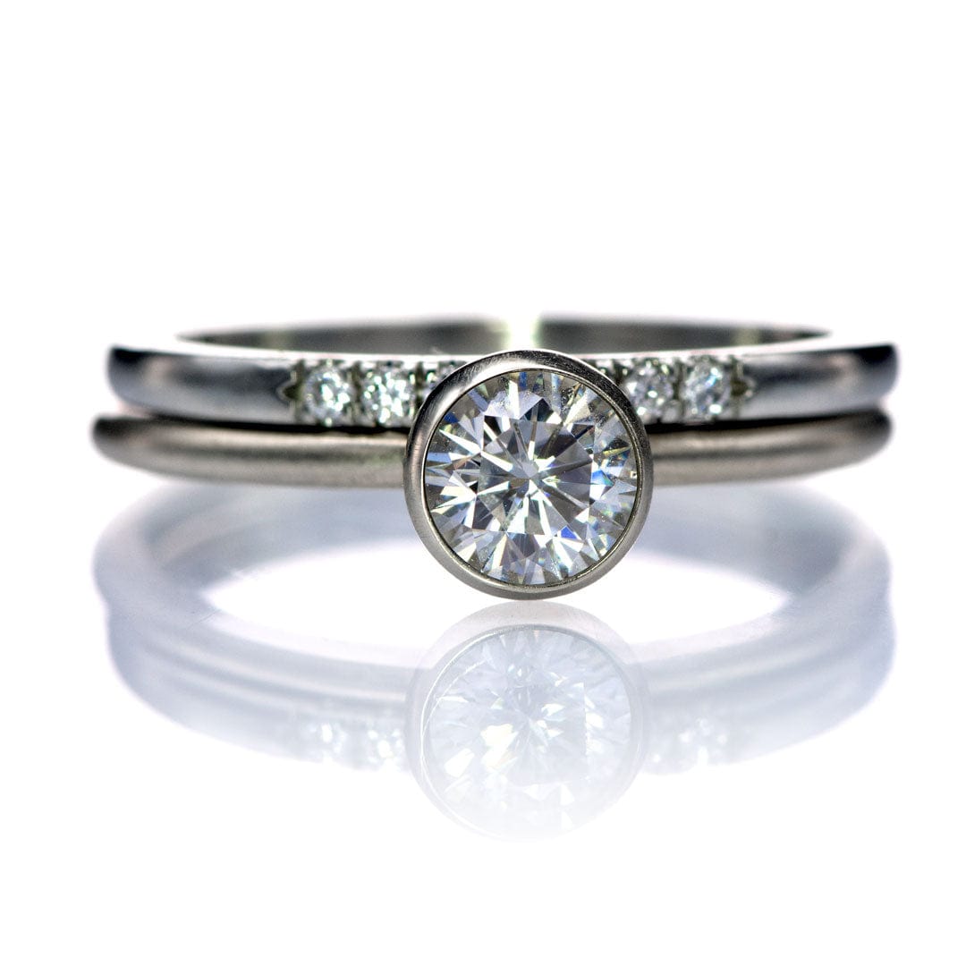 Round Moissanite or Lab Diamond Martini Bezel Skinny Stacking Solitaire Ring Ring by Nodeform