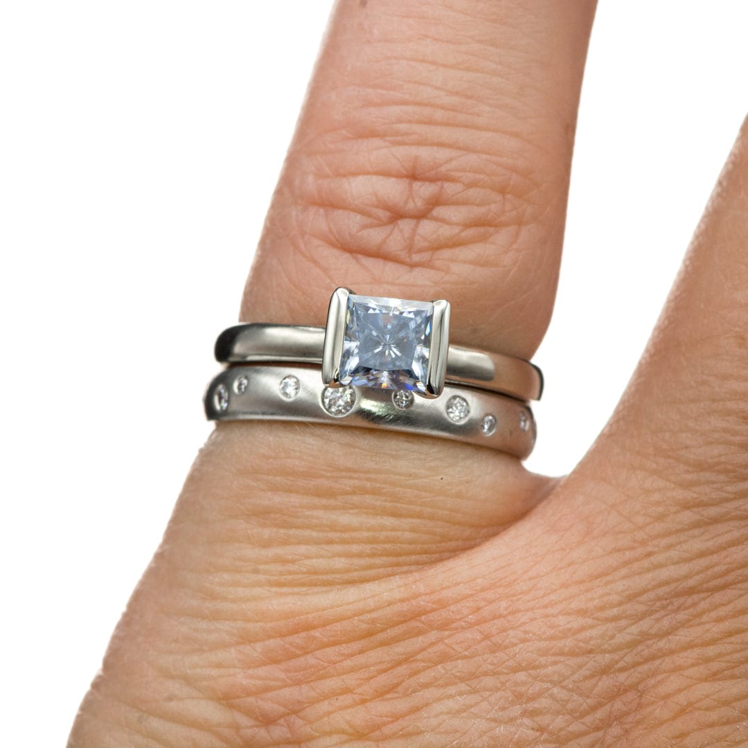 Princess Blue-gray Moissanite  14k White Gold Modified Tension Solitaire Engagement Ring, ready to ship Ring Ready To Ship by Nodeform