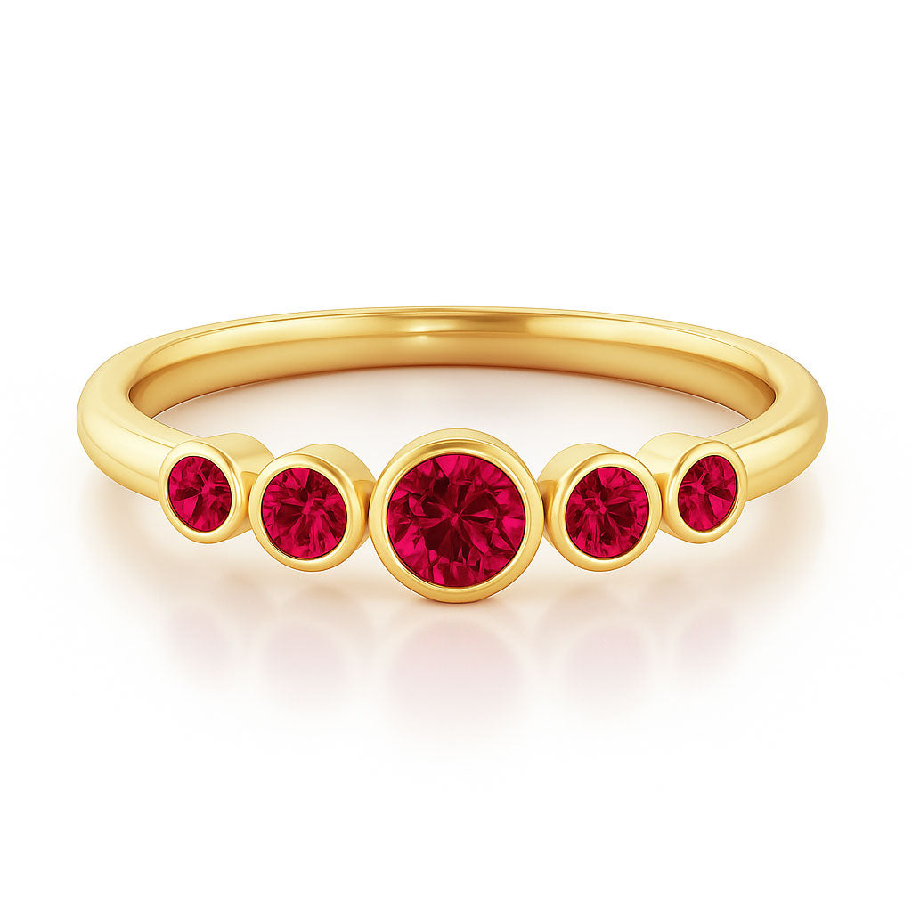 Ruby Stackable Aniversary Rings Fiona Ruby Band - Graduated Ruby Five Bezel Stacking Anniversary Ring ...