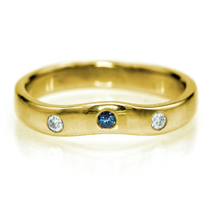 Moissanite and Alexandrite Fitted Contoured Wedding Ring Shadow Band 14k Yellow Gold Ring by Nodeform