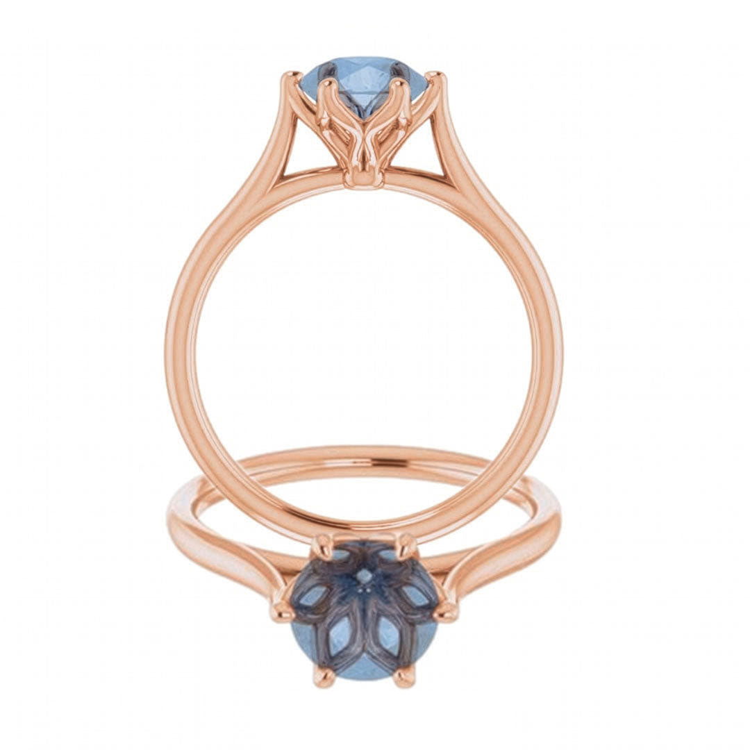 Dahlia - Six Prong Set Narrow Cathedral Solitaire Engagement Ring - Setting only 14k Rose Gold Ring Setting by Nodeform
